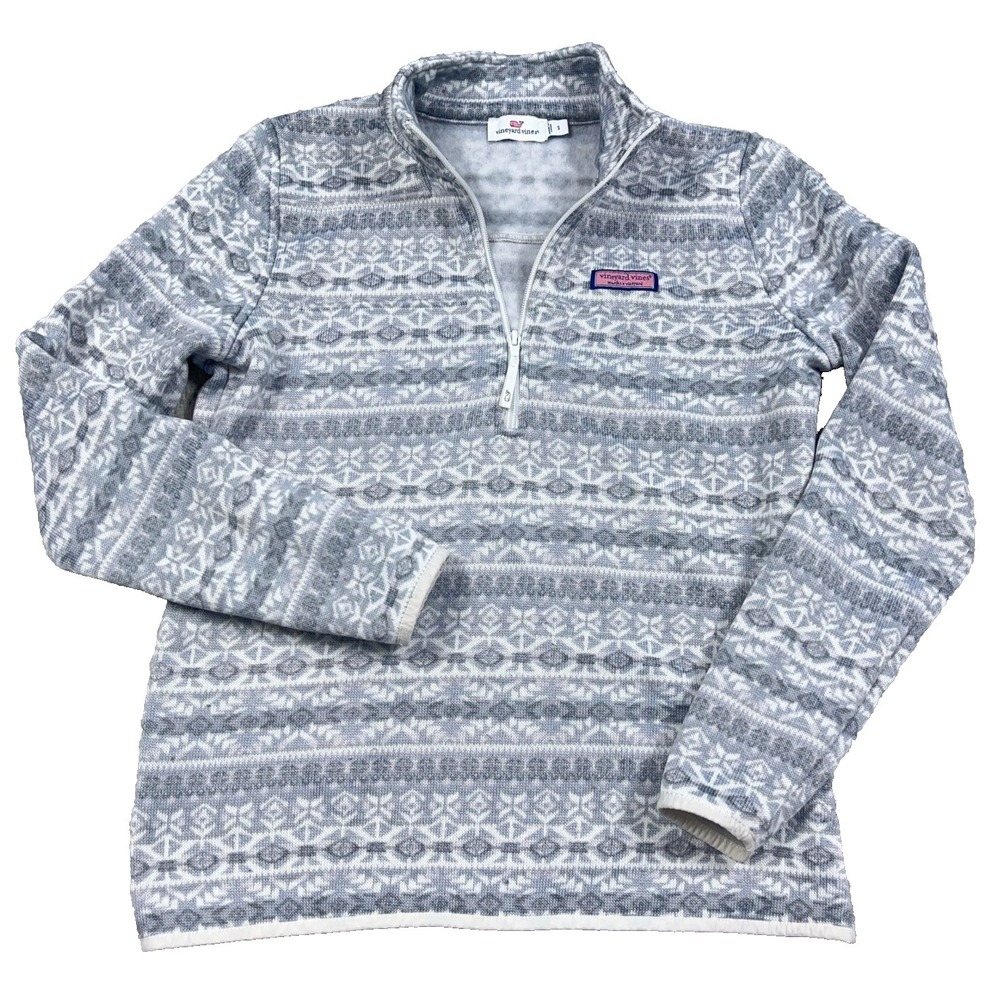 Vineyard Vines Sweater Women Small Gray Pullover Quarter Zip Sweatshirt Nordic‎